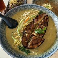 Green curry ramen with Aubergine (aka eggplant)   at Origami - Napier in Napier
