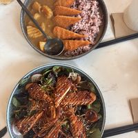 Vegan chicken curry and vegan chicken salad, both very tastyy  at Origami - Napier in Napier