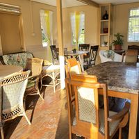 Indoor seating   at The Roti Den in Bridgetown