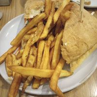 Whole plate for the tofu sandwich - ton of fries at Alcove Kitchen + Bar in Cincinnati