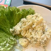 Potato salad with soy steak (the steak was so good that it disappeared before I remembered to take a photo)  at Green Republic in Erfurt