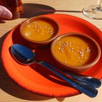 Crema de calabazin (vegan pumpkin soup) at Bar Restaurante la Nieta in Piedralaves