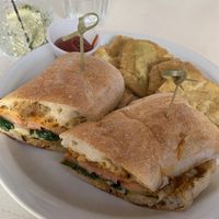 Vegan romesco sandwich with tostones  at St Germain Bistro and Cafe in San Juan