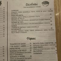 Menu with a vegan saad  at Cafe Andino in Huaraz