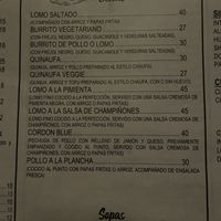 Menu  at Cafe Andino in Huaraz