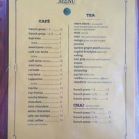 Drink menu  at Cafe Andino in Huaraz
