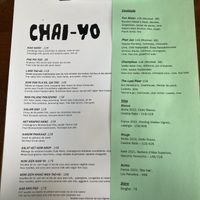 Night menu  at Chai - Yo  in Montreal