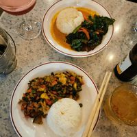 Assiette de "canard" et assiette de pvt au basilic et poivron rouge at Chai - Yo  in Montreal