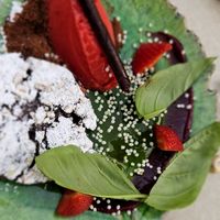 Vegan chocolate cake with strawberry sorbet at Tischlein Deck Dich  in Mittenwald