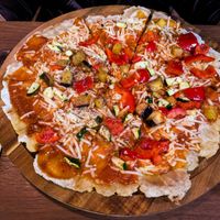 Vegan and gluten-free Crazy Veggie Love pizza at The Crazy Little Italian at The Crazy Little Greek in Berlin