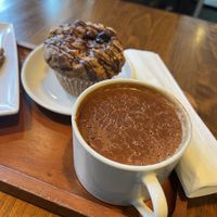 Champurrado with Marionberry muffinns  at Roste Chocolate House in Portland