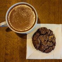 Champurrado and ginger molasses cookie at Roste Chocolate House in Portland