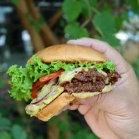Oat meat burger at Dystopian Food Truck in Columbus