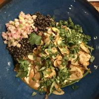 Lentil duo main course  at Le Champ du Vagabond in Briancon