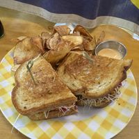 Tempeh kimchi Rueben with house made chips and spicy aoli   at Sealevel City Vegan Diner in Wilmington