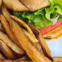Cheeseburger and fries at Sealevel City Vegan Diner in Wilmington