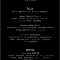 Thier Vegan Menu at Holy Taco in Lake Oswego