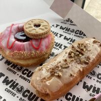 Jammie dodger and maple & pecan donuts  at Whocult Coffee + Donuts in Porthcawl