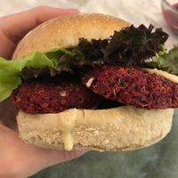 Beetroot falafel burger  at Marl's Organic Kitchen in Abu Dhabi