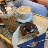 Oreo bun and biscoff latte at CALVI  in Ulm