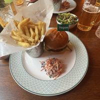 Vegan burger with slaw and fries plus a side salad  at Cosy Club  in Oxford