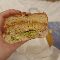 Chicken truffle burger cross section at Vegan Passion in East London