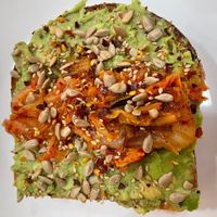 
SEOUL MUCH AVO

Spicy kimchi, various seeds, and avocado on sourdough. at Home Coffee Roasters in San Francisco
