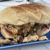 Build your own sandwich. Tofu, mushrooms, tomatoes, red onion, pickled jalapeño on a Portuguese roll = incredible  at The Agave Diner in Seymour