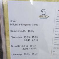 Horario at Restaurant Kinoko in Solsona