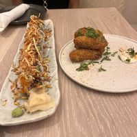 Sushi roll and croquettes   at PLANTA Cocina in Washington