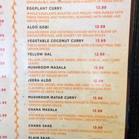 The vegan menu... at Marigold Fine Indian Cuisine in Las Vegas