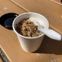 Granola with steamed oat milk  at Retrospect Coffee Bar in Houston