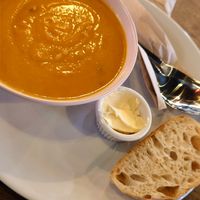 Carrot and cilantro soup at Hustle in Belfast