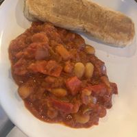 Sausage roll and smoky beans   at Hustle in Belfast