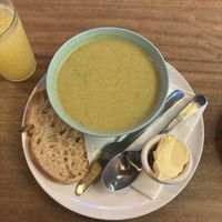 Cheesey broccoli soup  at Hustle in Belfast