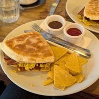 Filled soda bread for breakfast at Hustle in Belfast