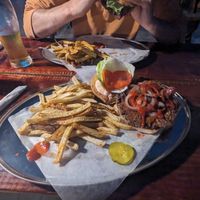 Veggie burger at Caribbean Fusion Brewing Company in Caye Caulker