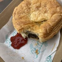 Shepherd’s pie (vegan mince, mashed potato etc inside)   at Belén Vegan Bakery in Wellington