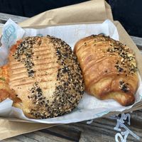 Tofu katsu sandwhich and stiffed croissantt  at Belén Vegan Bakery in Wellington