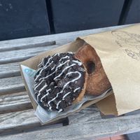 oreo donut & cinnamon sugar donut  at Belén Vegan Bakery in Wellington