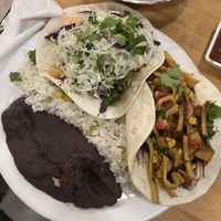 Taco plate (get to pick 2 tacos and there are at least 6 vegan options)  at Taco Ocho in Richardson