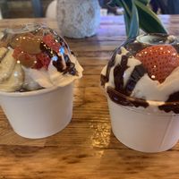 Sundae on the left and brownie on the right   at Aubergine Kitchen in American Fork