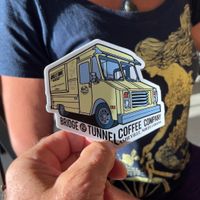 They gave us a free sticker!  at Bridge & Tunnel Coffee - Cafe & Roastery in Asheville