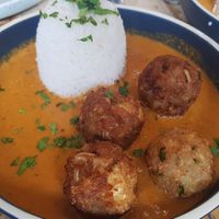 Malai Kofta, with creamy cashew curry sauce and basmati rice at The Good Apple Cafe in Sunderland