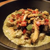 gnocchi with peanut butter and basil with mushrooms. fabulous! at Tierra Restaurante  in Sucre
