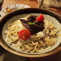 cream pasta with burnt peppers and roasted mushrooms. outstanding! at Tierra Restaurante  in Sucre