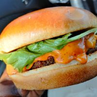 OG burger, fire! at RĀW Superfood Café in Sacramento