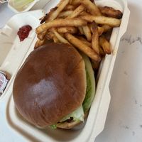 Burger and friess  at RĀW Superfood Café in Sacramento