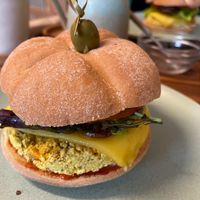 Hamburger with bean burger. at Anguilla Surf Café in Melides