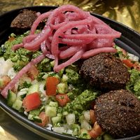 Maydoon Bowl - vegan with falafel and green sauce subbed for the signature dressing. at Maydoon Restaurant in Sacramento